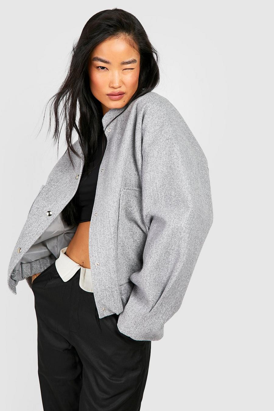 Oversize Bomberjacke in Wolloptik, Grey