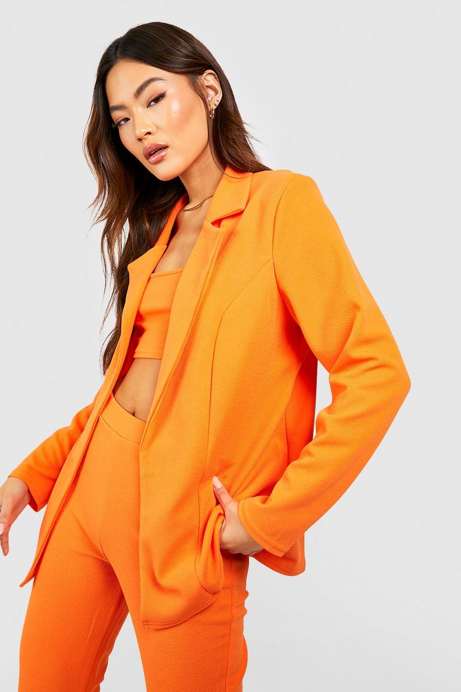 Orange Jersey Knit Crepe Fitted Tailored Blazer