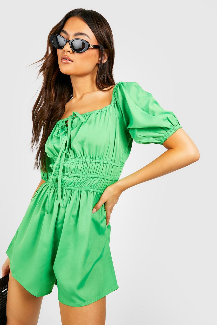 Bright green Tie Detail Playsuit image number 1