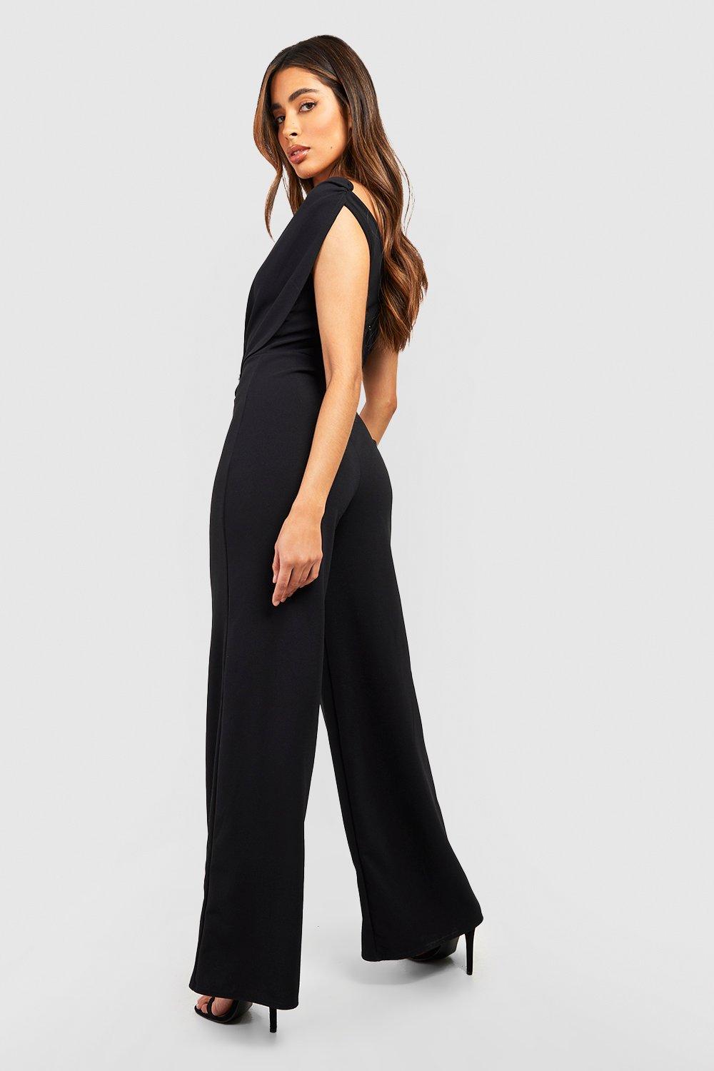 ASOS DESIGN lace overlay bodysuit wide leg jumpsuit in black