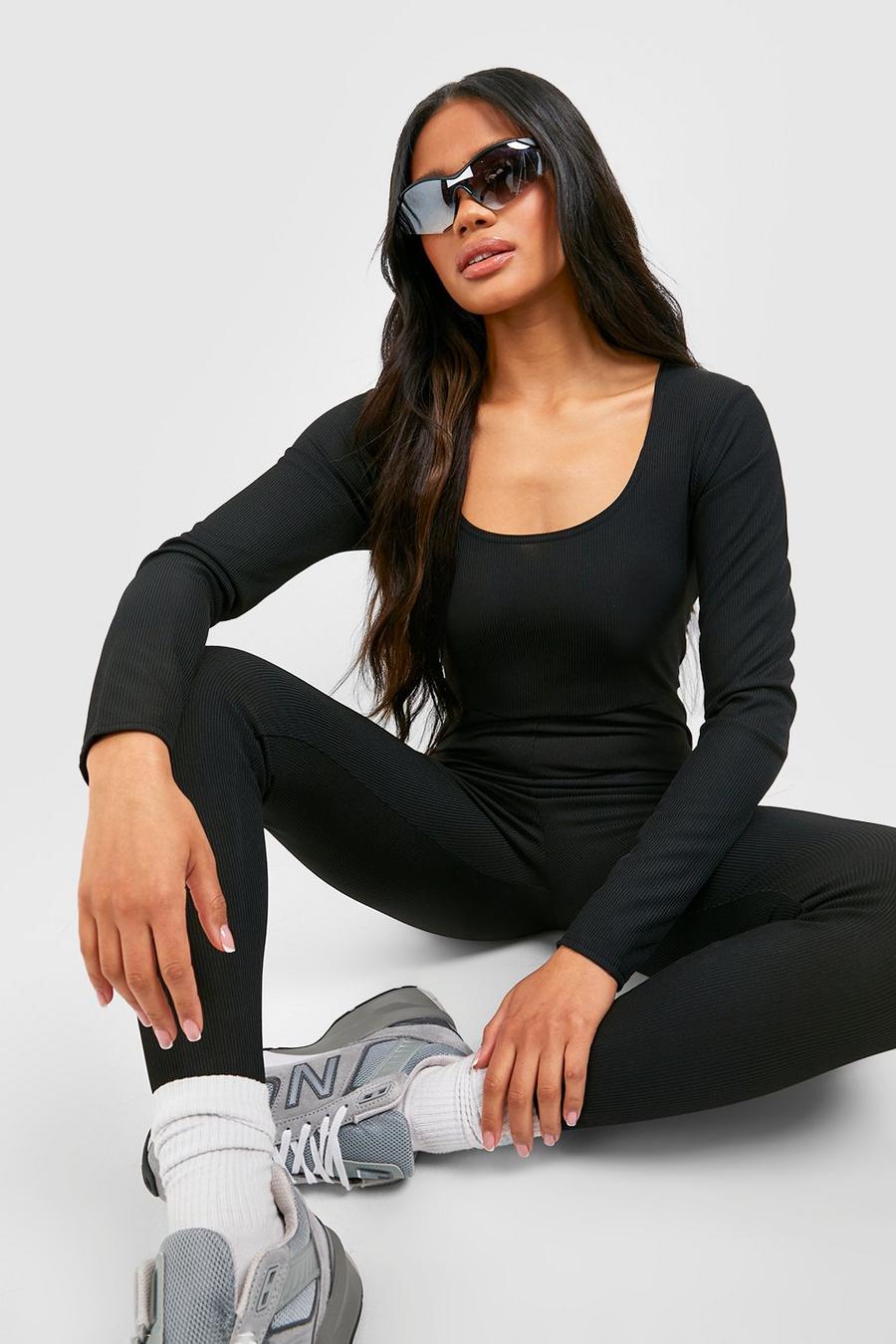 Black Basic Långärmad jumpsuit