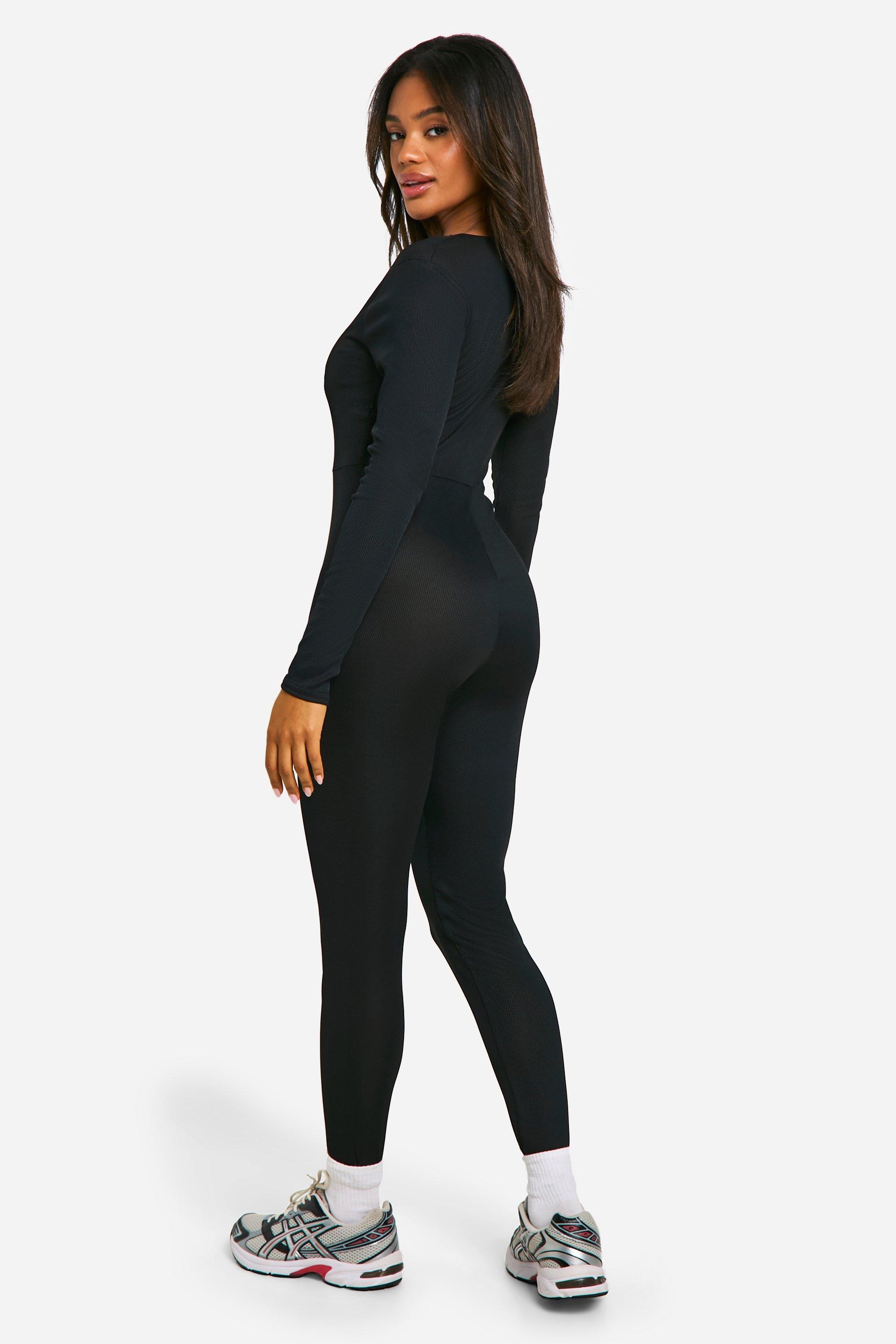 Basic Scoop Neck Rib Long Sleeve Unitard Jumpsuit