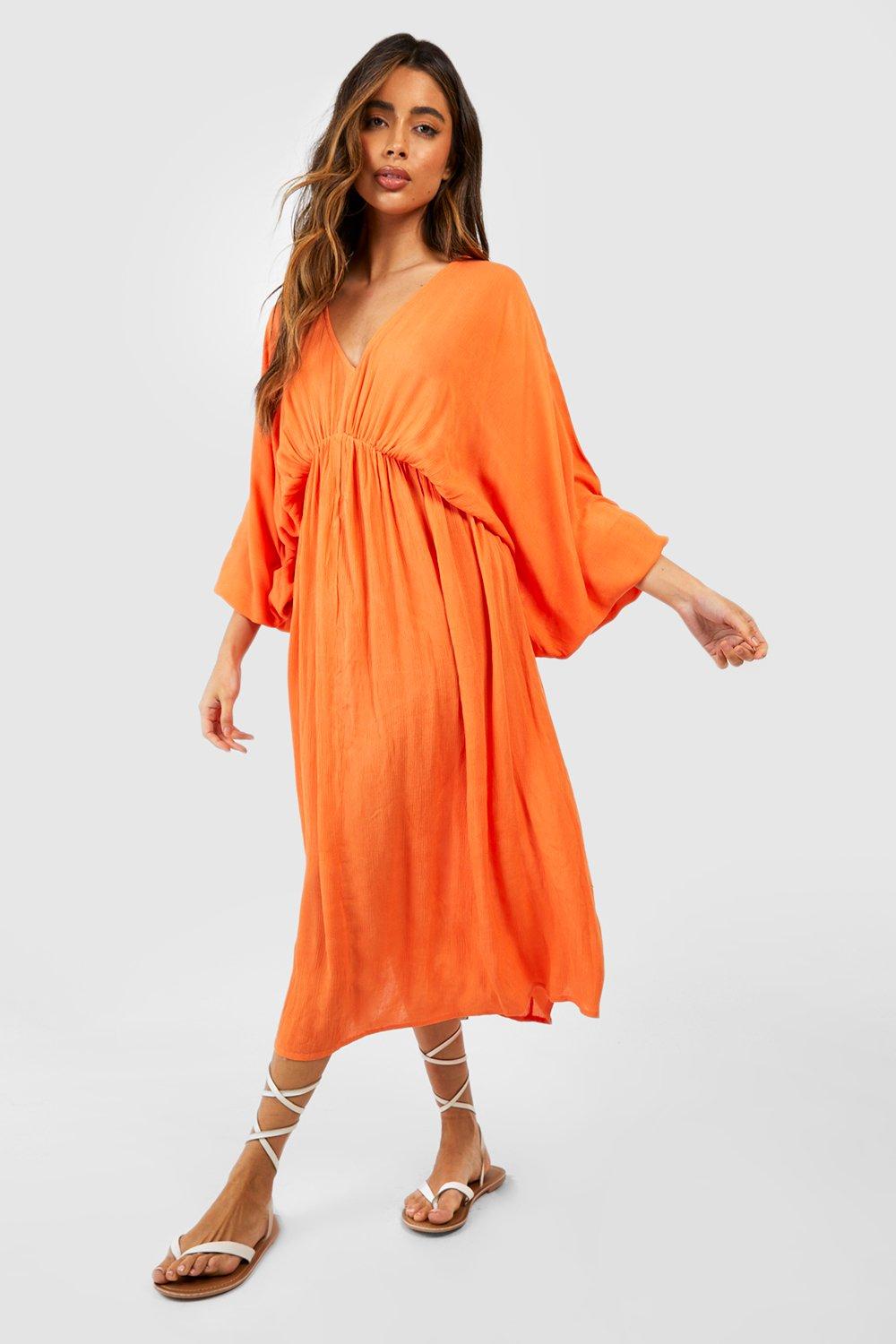 Cotton Drape Batwing Midi Dress