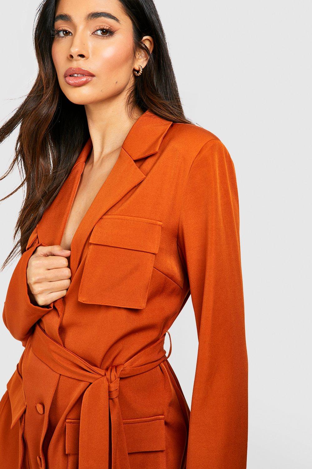 Orange belted blazer dress sale