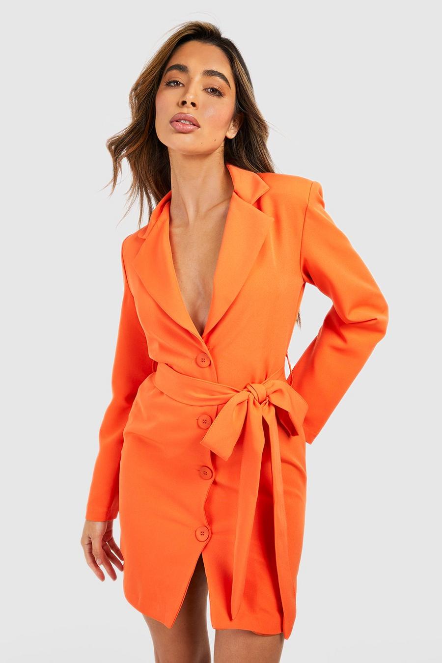 Orange Tie Waist Blazer Dress