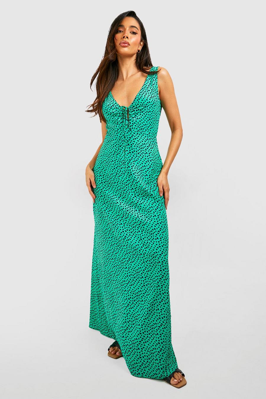 Green Printed Ruched Bust Maxi Dress