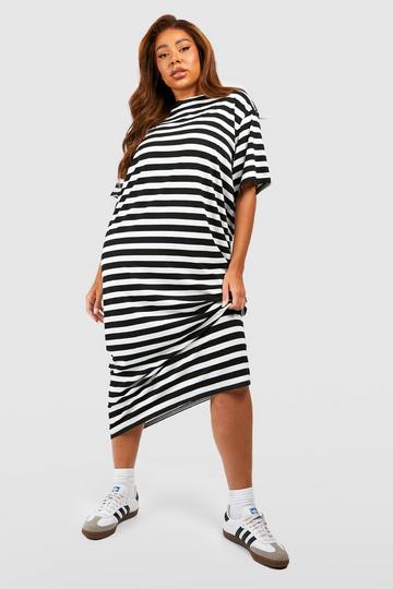 Black Plus Stripe T-Shirt Dress