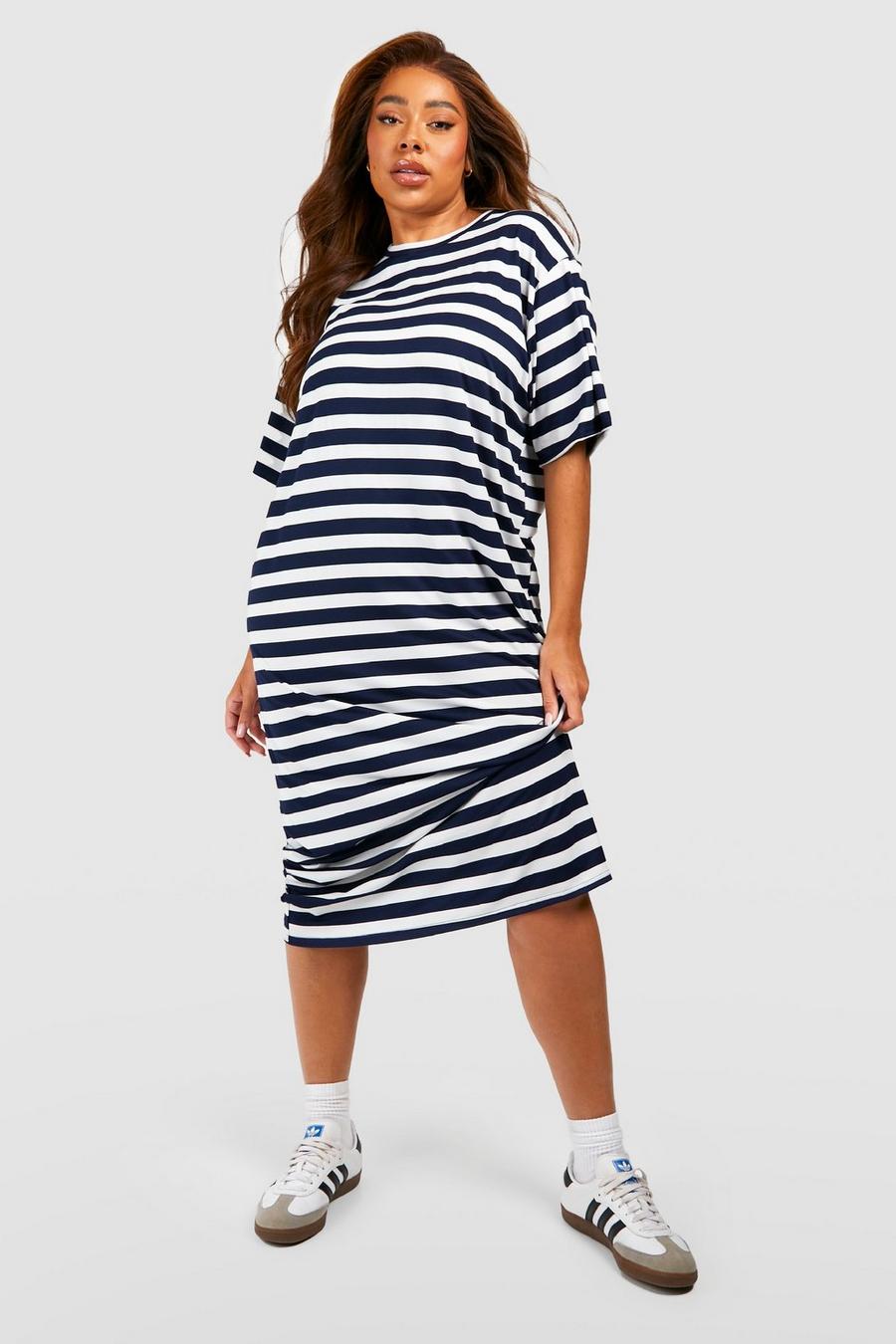 Navy Plus Stripe T-shirt Dress