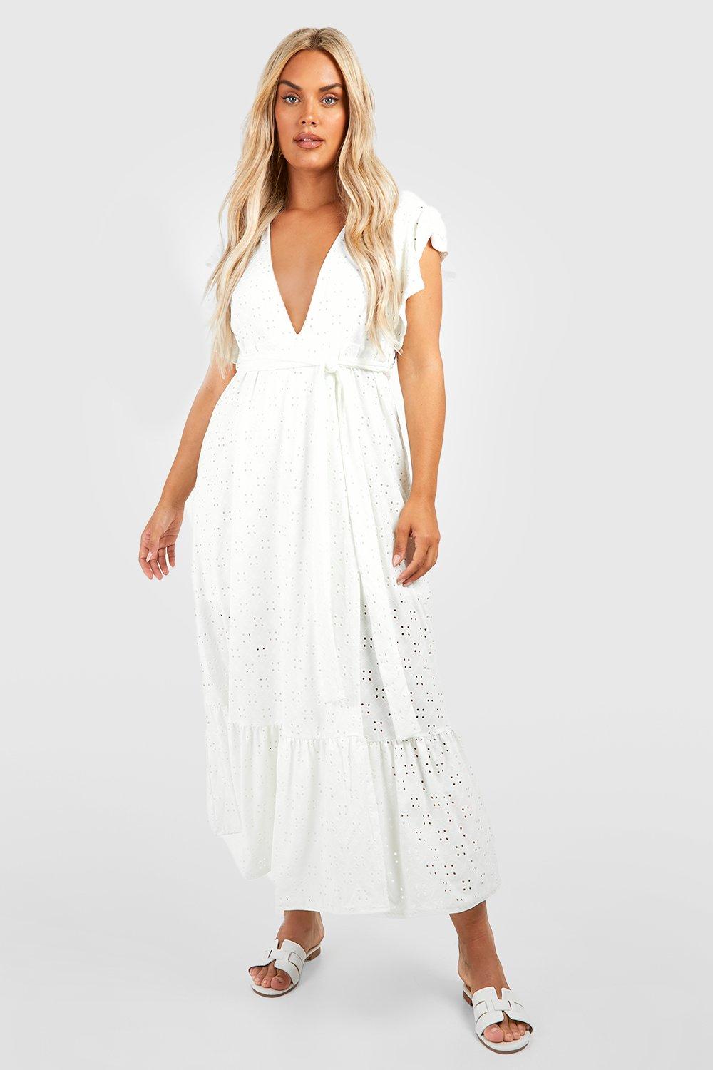 White eyelet outlet ruffle dress