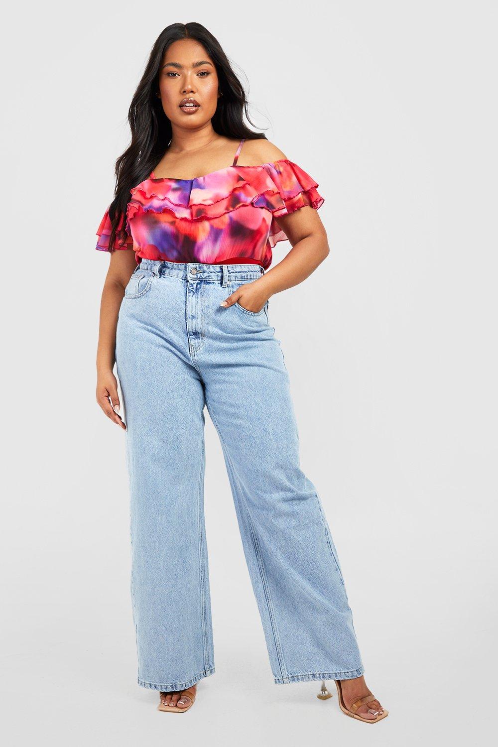 Plus size store ruffle bottom jeans