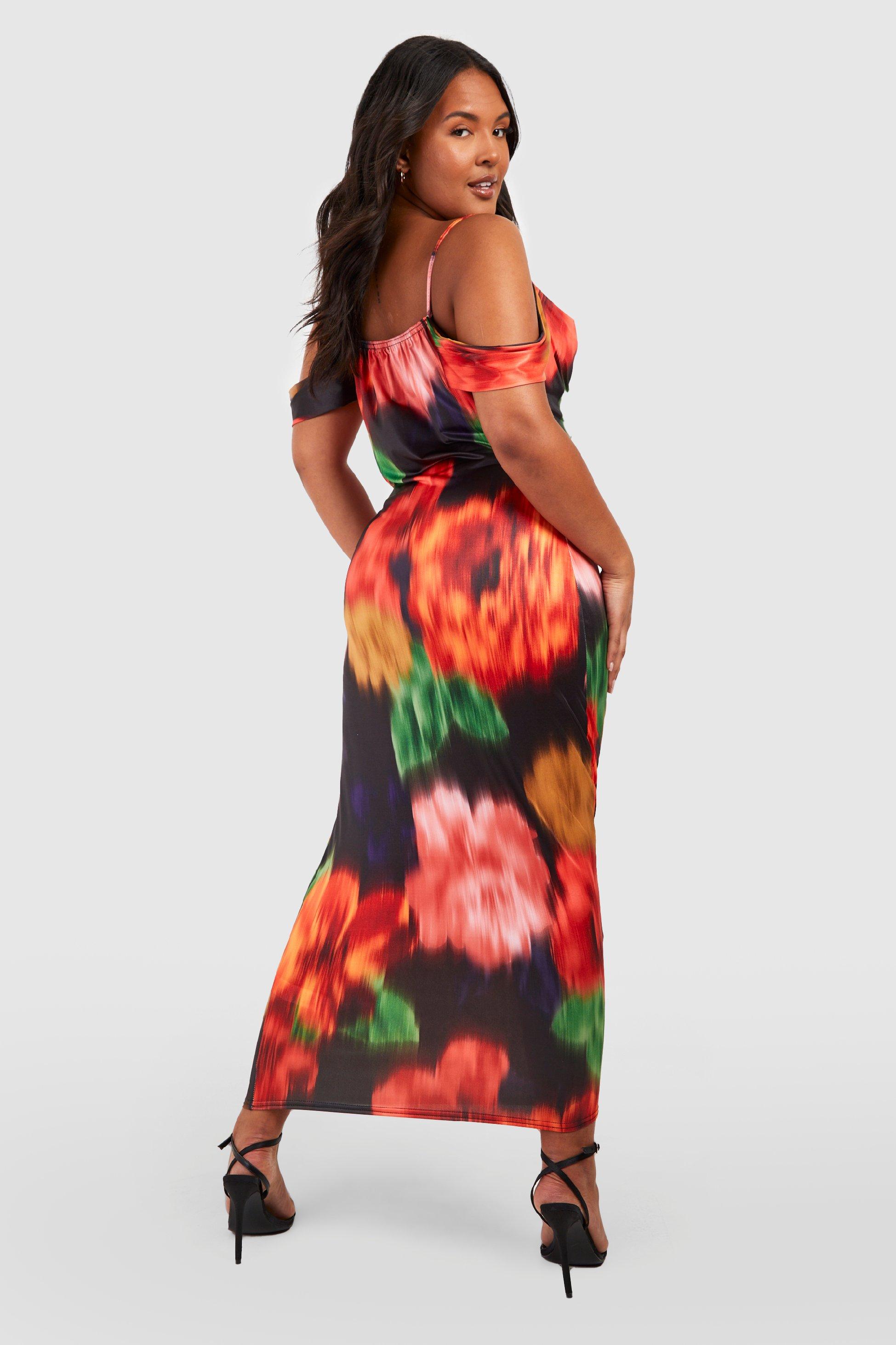 Plus size cold shoulder maxi clearance dresses