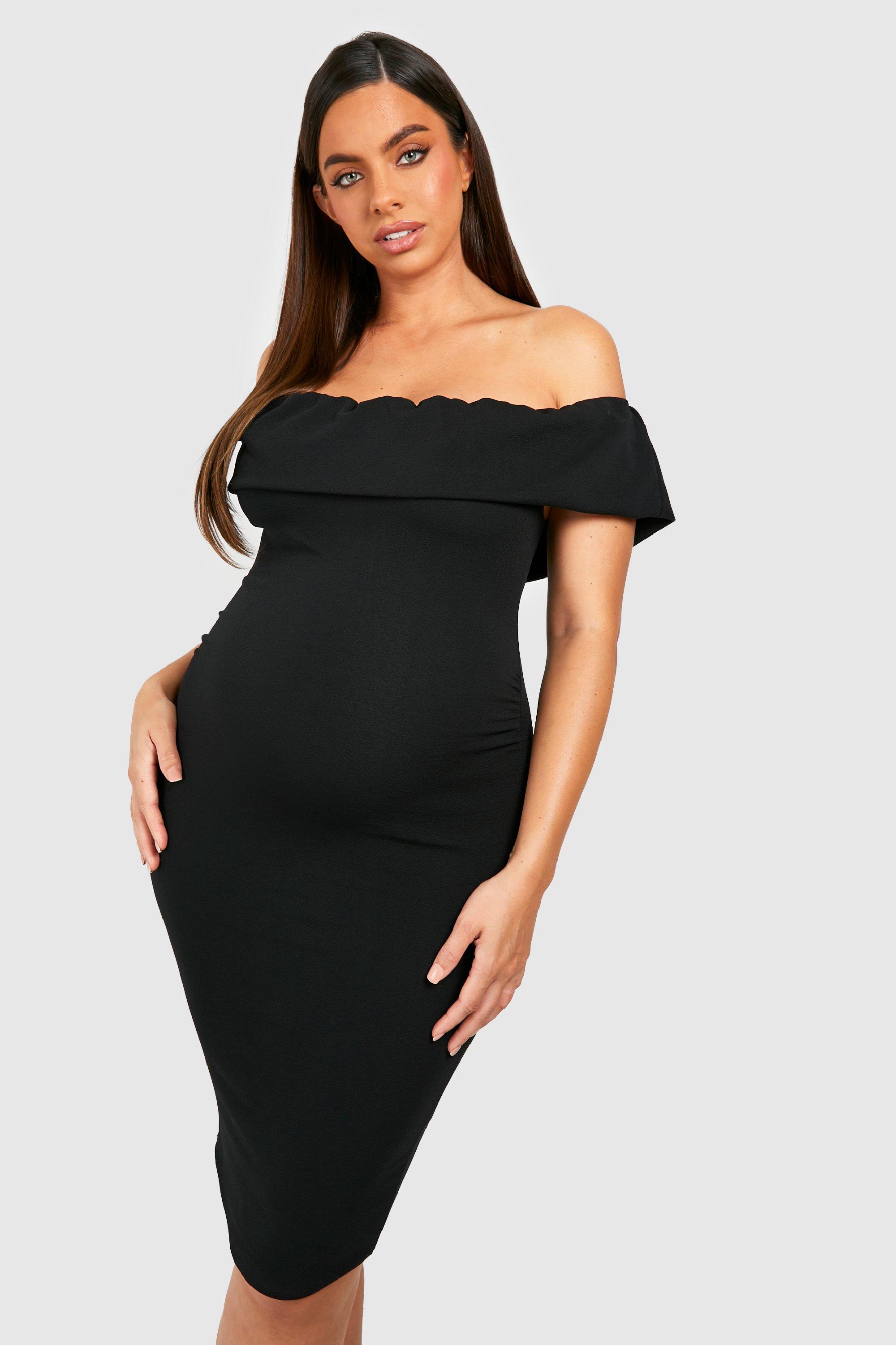 Maternity Volume Ruffle Off The Shoulder Midi Dress
