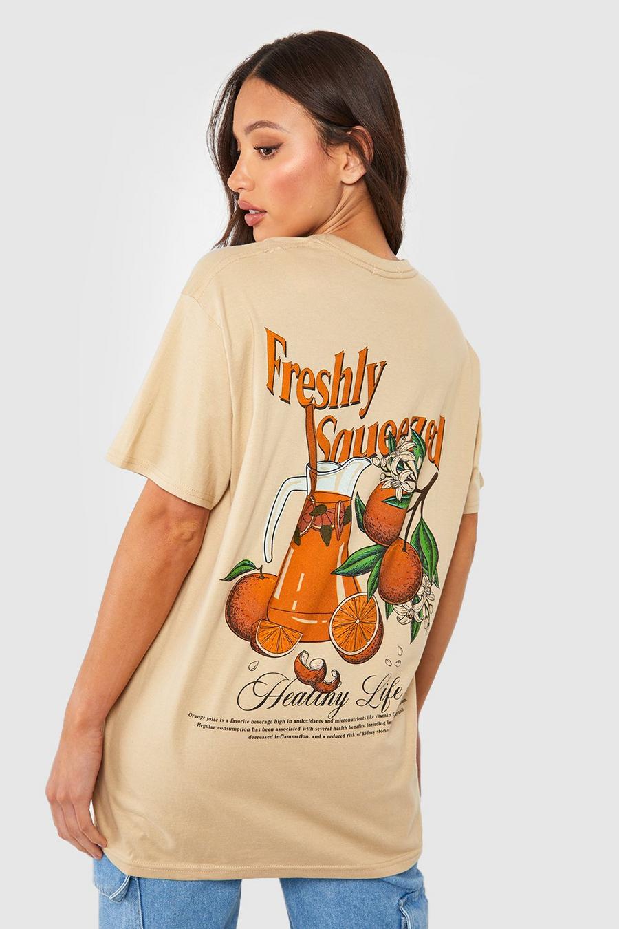 Sand Tall Freshly Squeezed Orange Juice Back Graphic T-Shirt image number 1