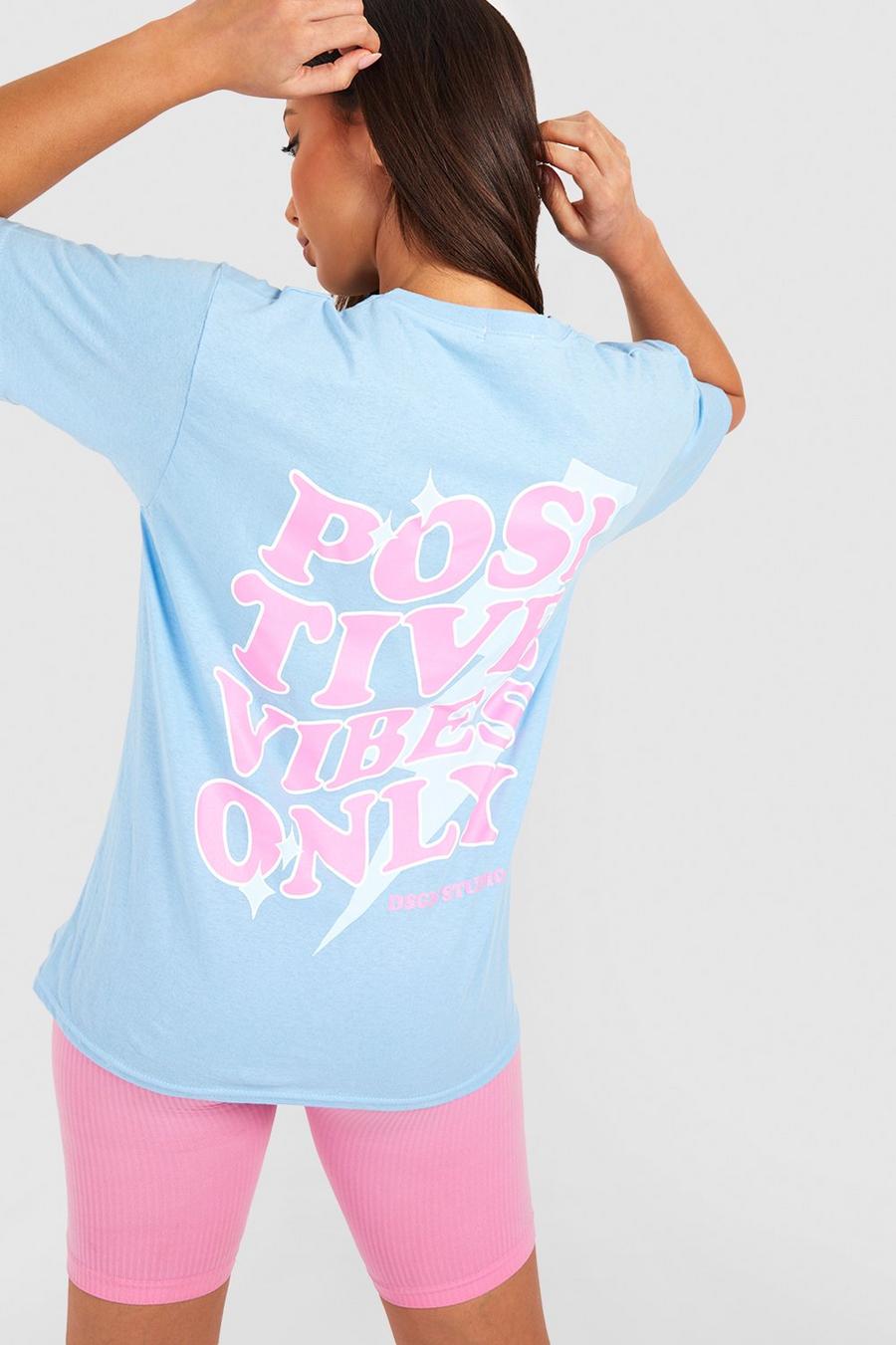 Tall T-Shirt mit Positive Vibes Only Print, Light blue image number 1