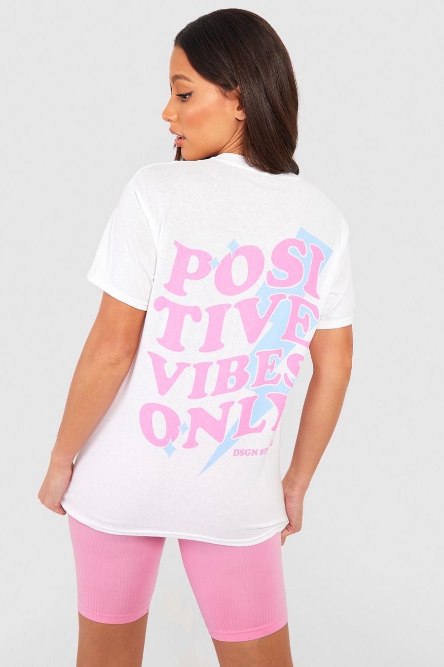 Tall T-Shirt mit Positive Vibes Only Print, White blanc image number 1