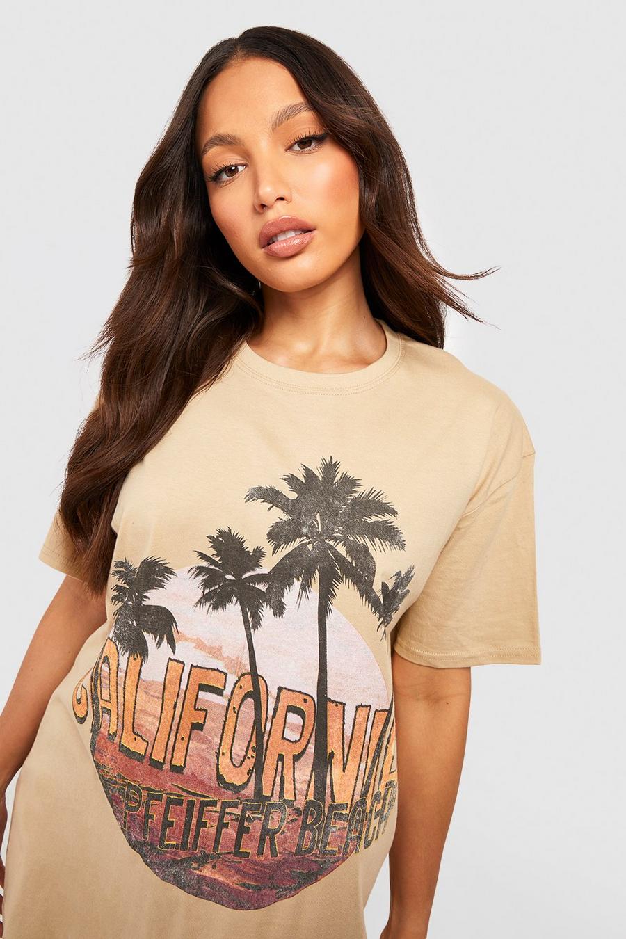 Tall T-Shirt mit California-Print, Sand beige