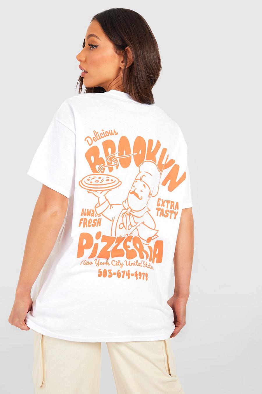 White Tall Brooklyn Pizzeria Back Graphic T-Shirt image number 1