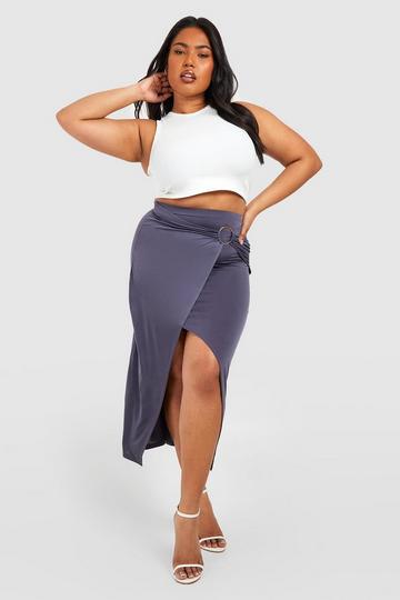 Plus Slinky Ring Detail Midi Skirt petrol