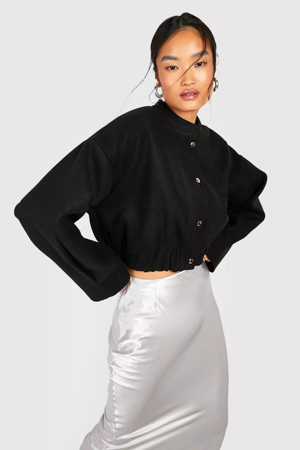 Khaki Wool Look Bomber Jacket  alternative image