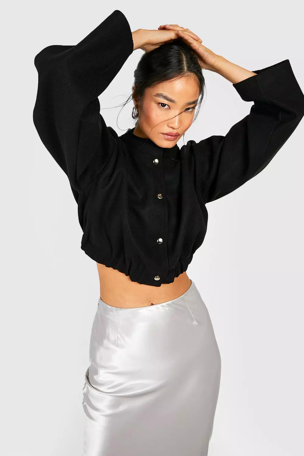 Khaki Wool Look Bomber Jacket  alternative image