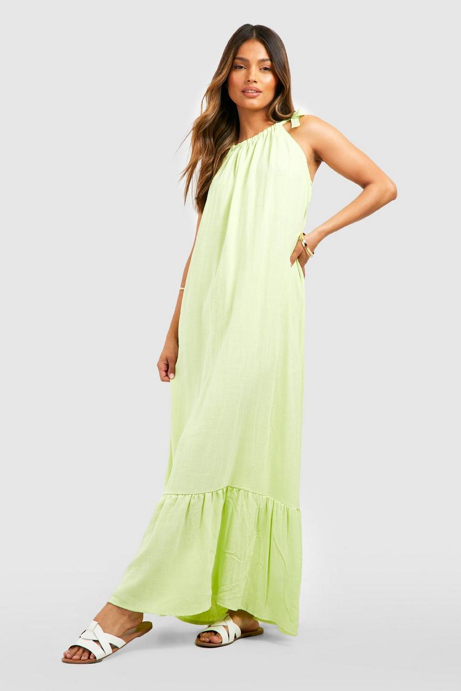 Lime grön Linen Drop Hem Maxi Dress
