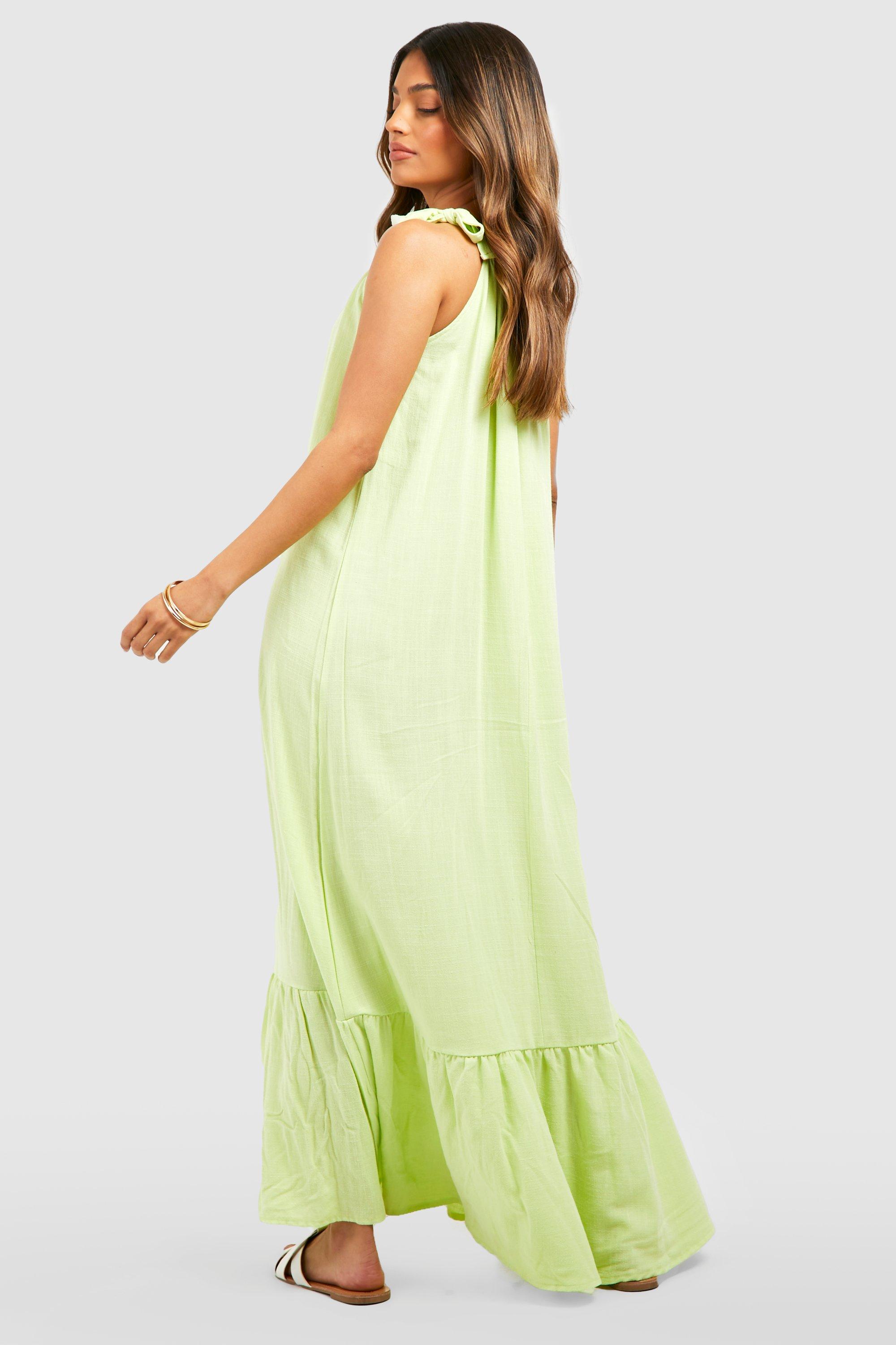 Linen Drop Hem Maxi Dress boohoo