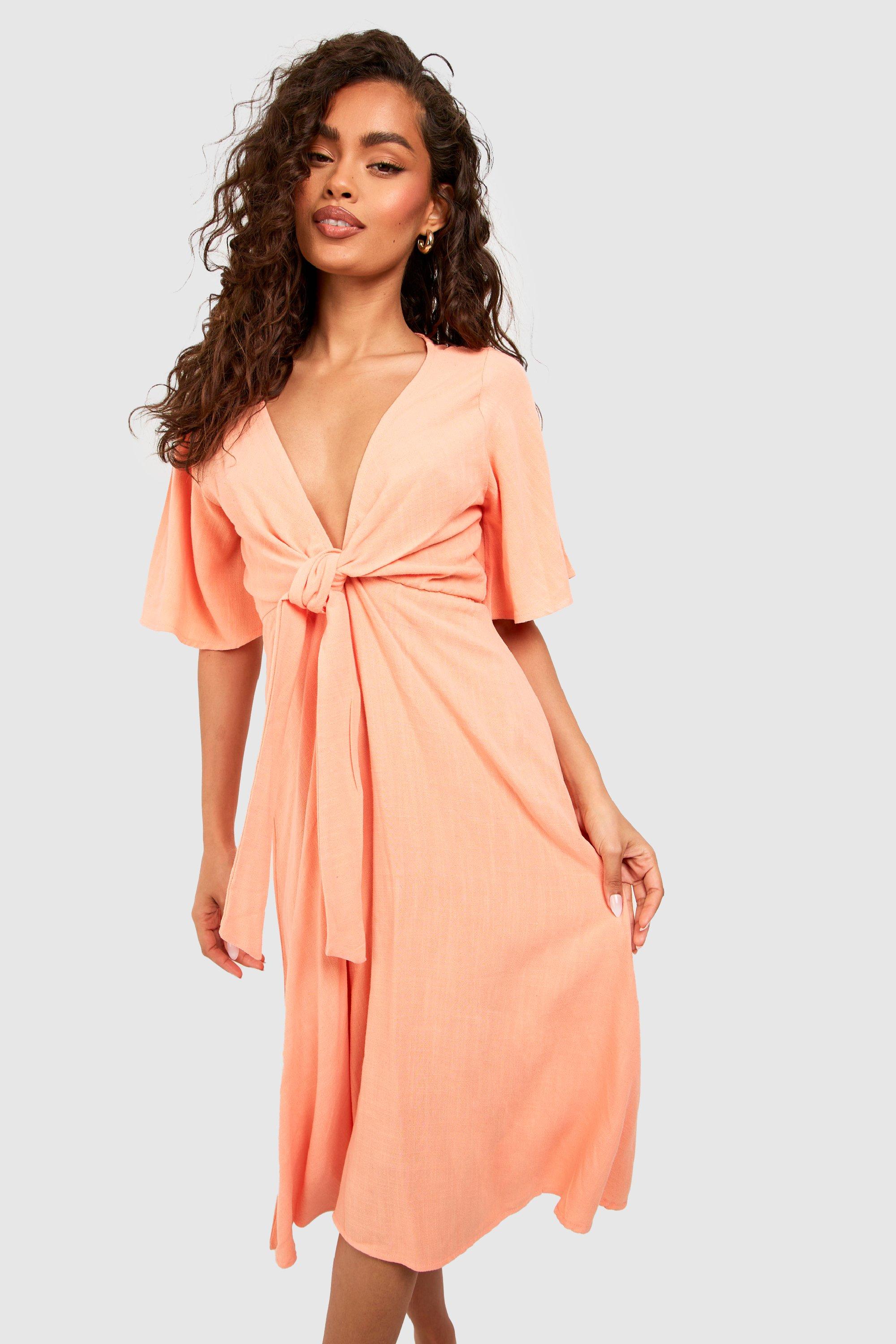 Robe mi longue en lin boohoo