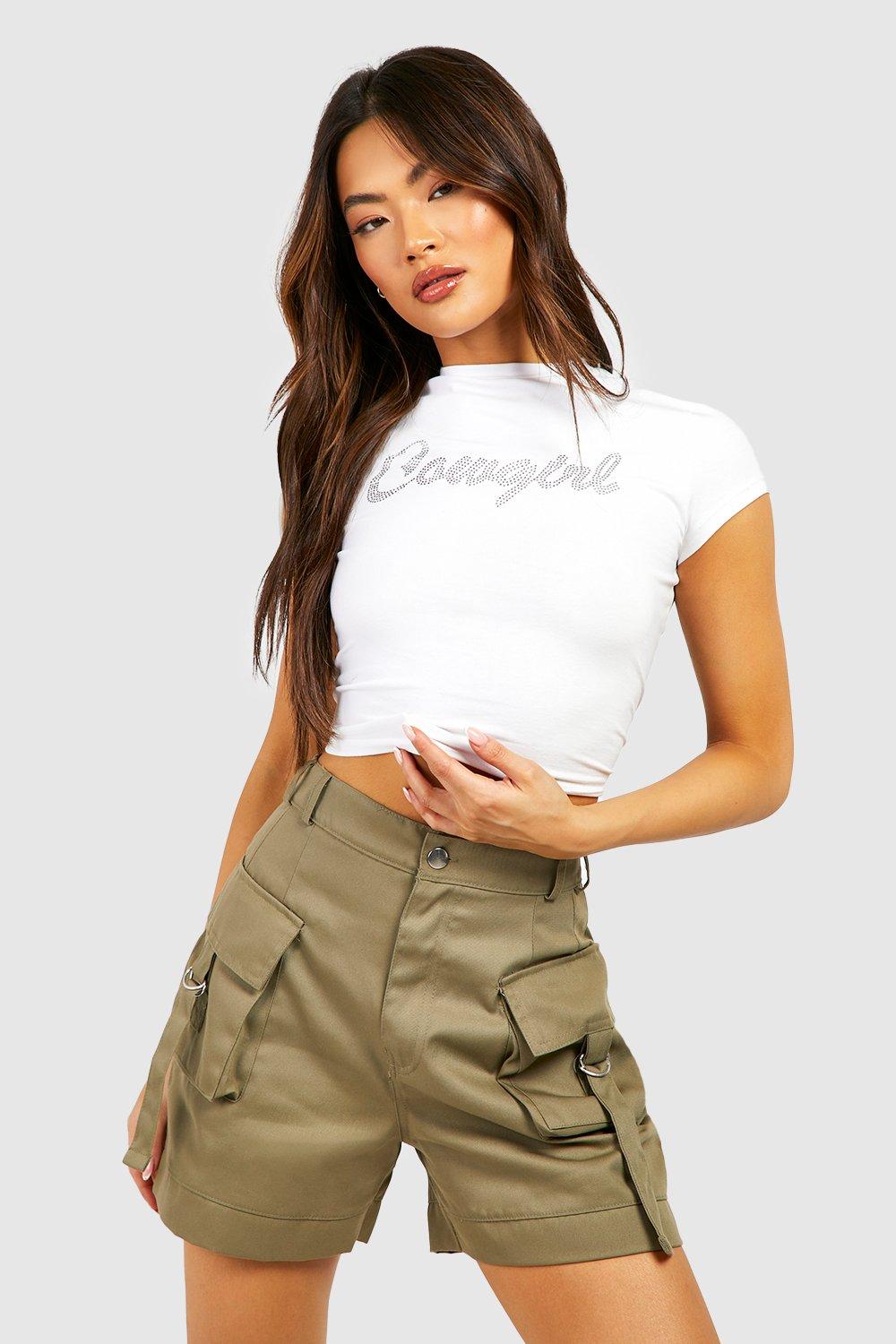 Khaki cargo clearance shorts for girls