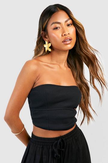 Black Ribbed Cropped Tube Top