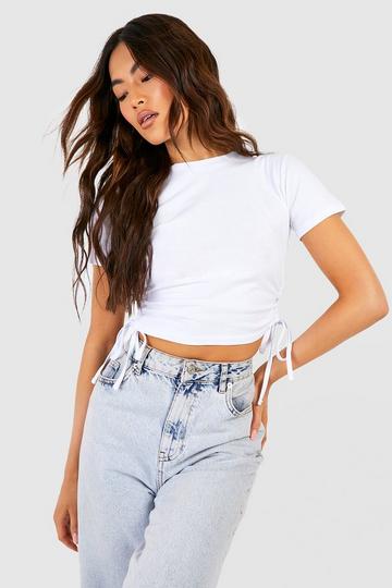 Ruched Side Crop T-shirt white