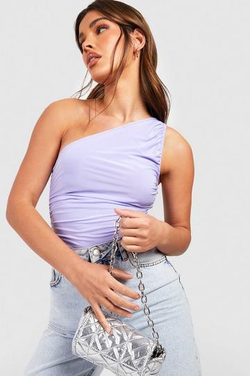 Slinky One Shoulder Ruched Top lilac