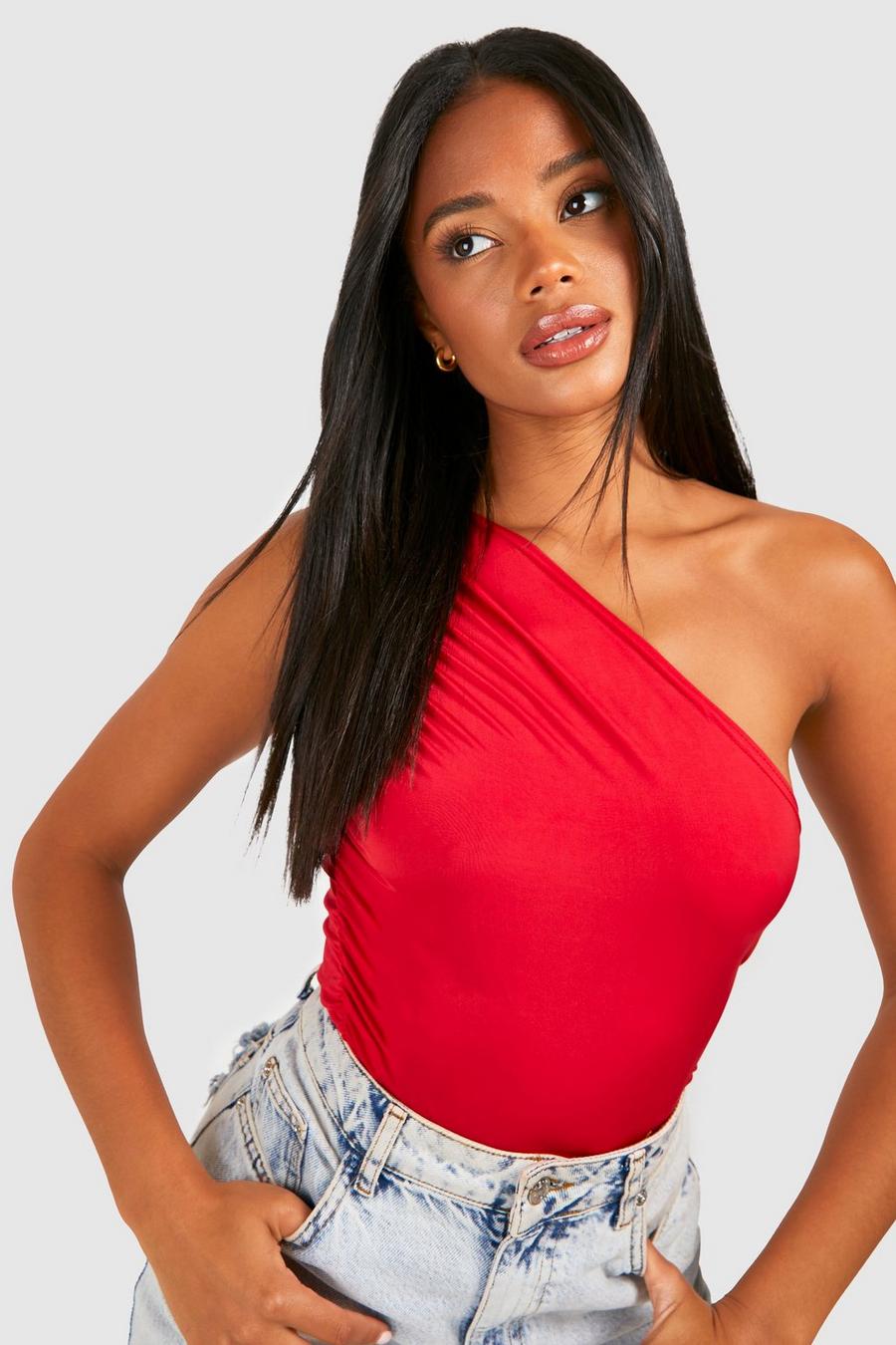 Red Slinky One Shoulder Ruched Top