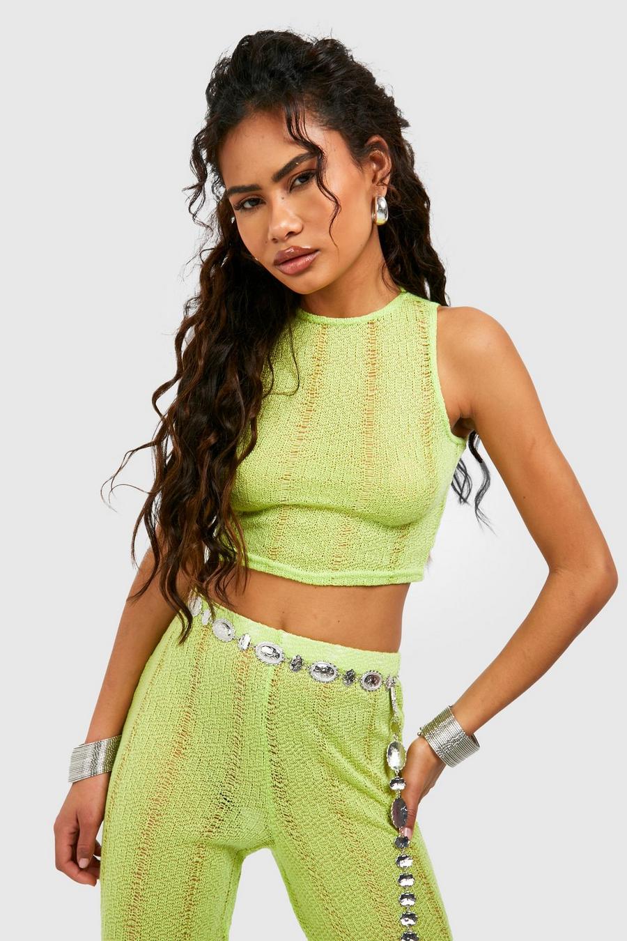 Lime Distressed Sleeveless Racer Crop Top 
