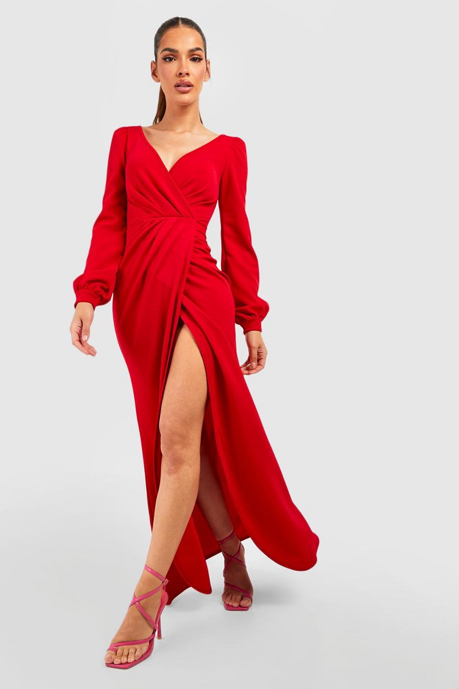 Red Off The Shoulder Wrap Maxi Dress