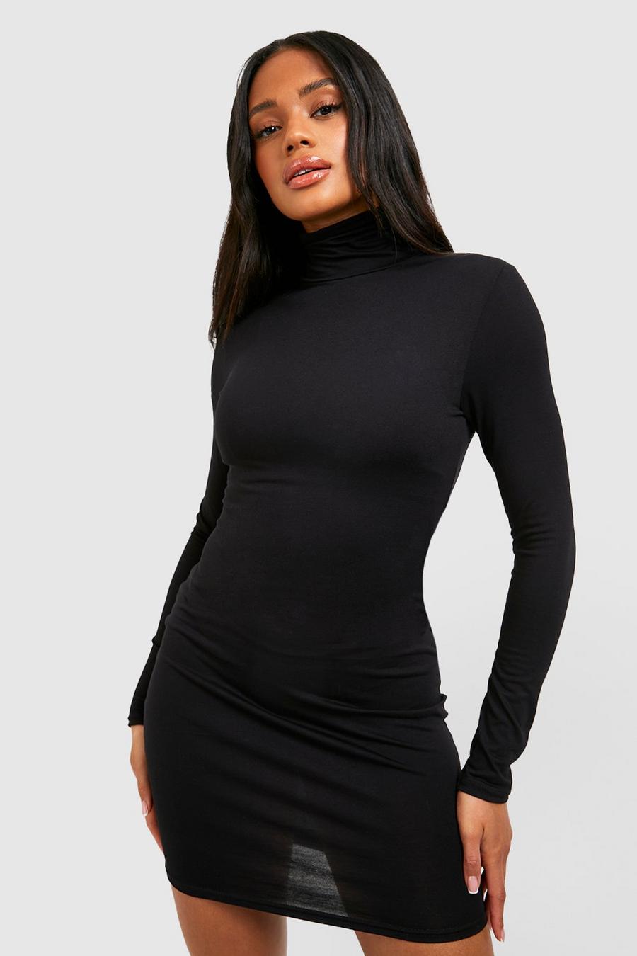 Black Basics Turtleneck Mini Dress image number 1