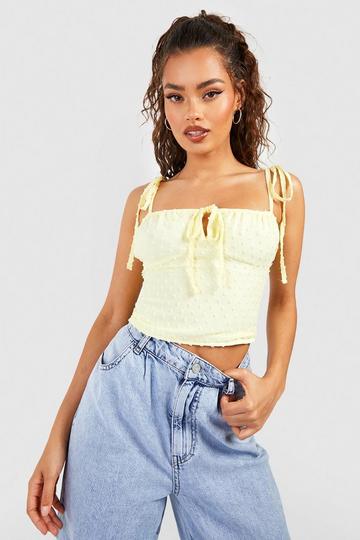 Lemon Yellow Dobby Chiffon Tie Detail Cami Top