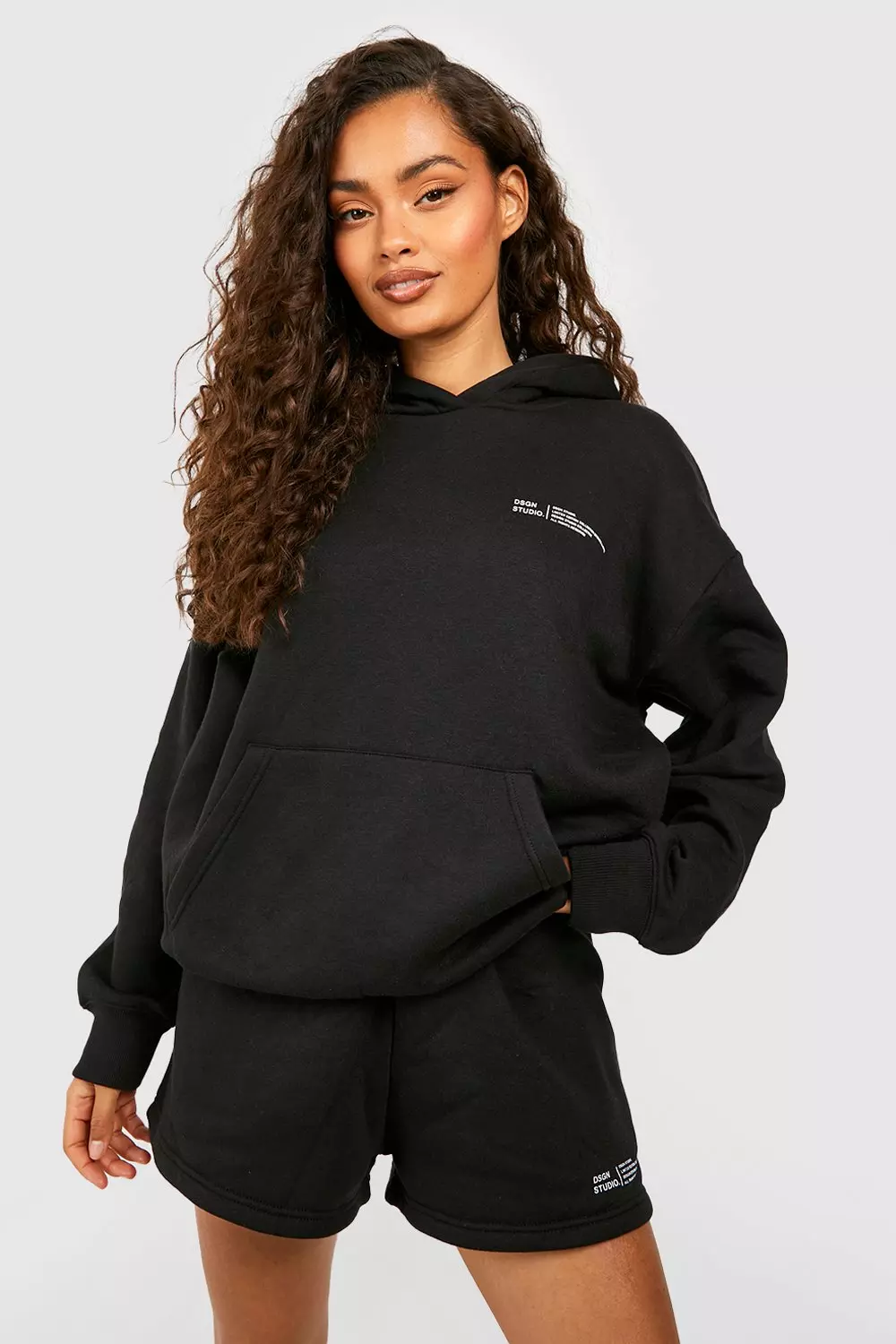 Black Dsgn Studio Text Print Slogan Hooded Short Tracksuit alternative image