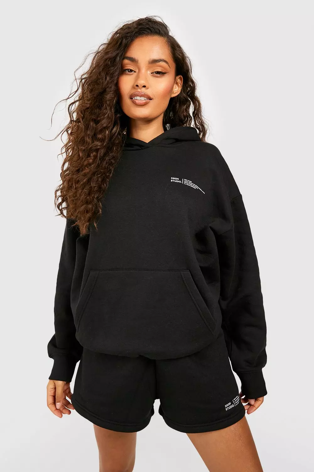 Black Dsgn Studio Text Print Slogan Hooded Short Tracksuit alternative image