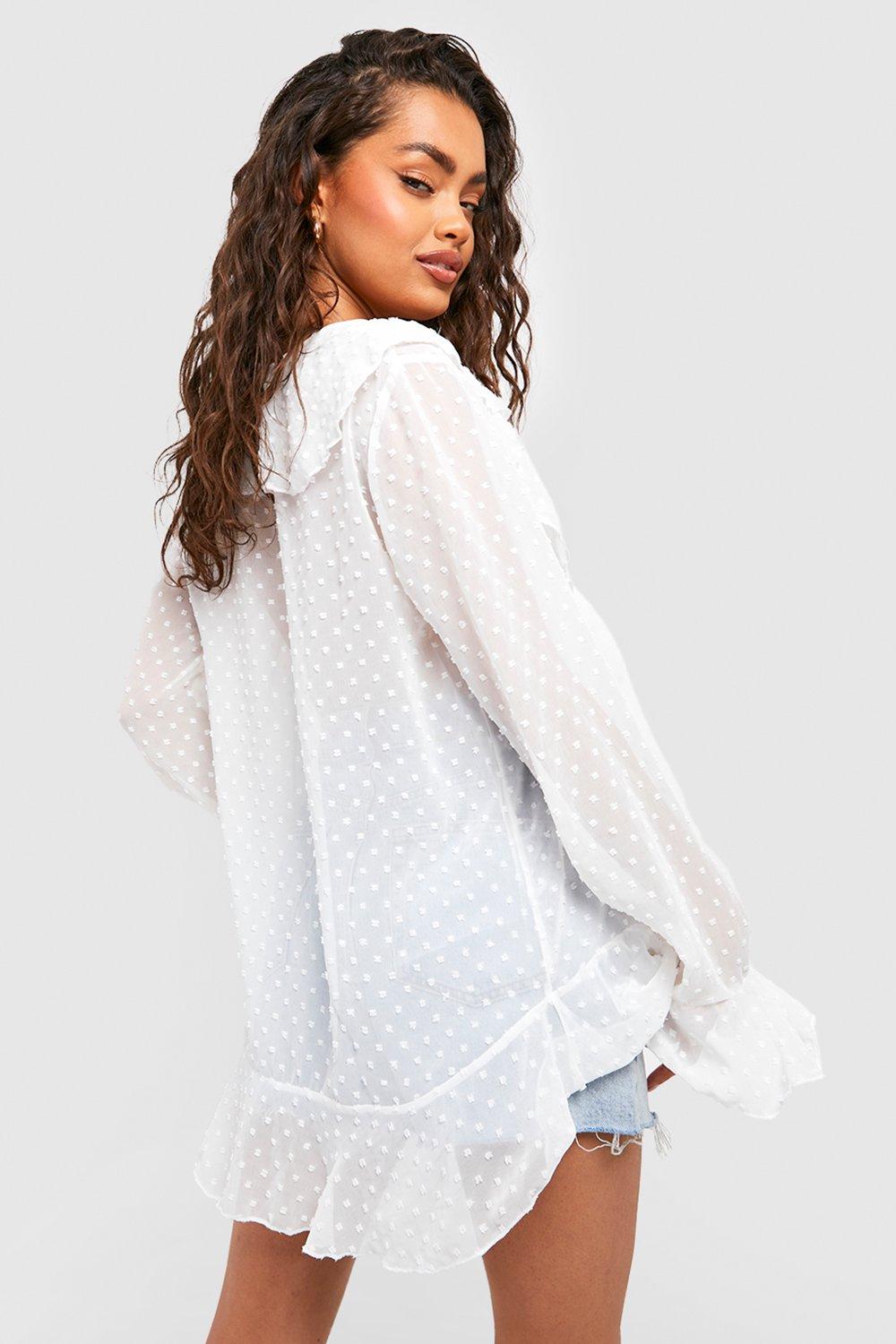 White ruffle 2024 blouse boohoo