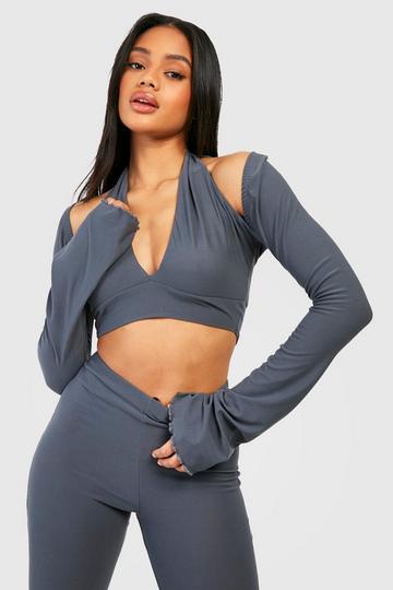 Soft Touch Halter Crop Top charcoal
