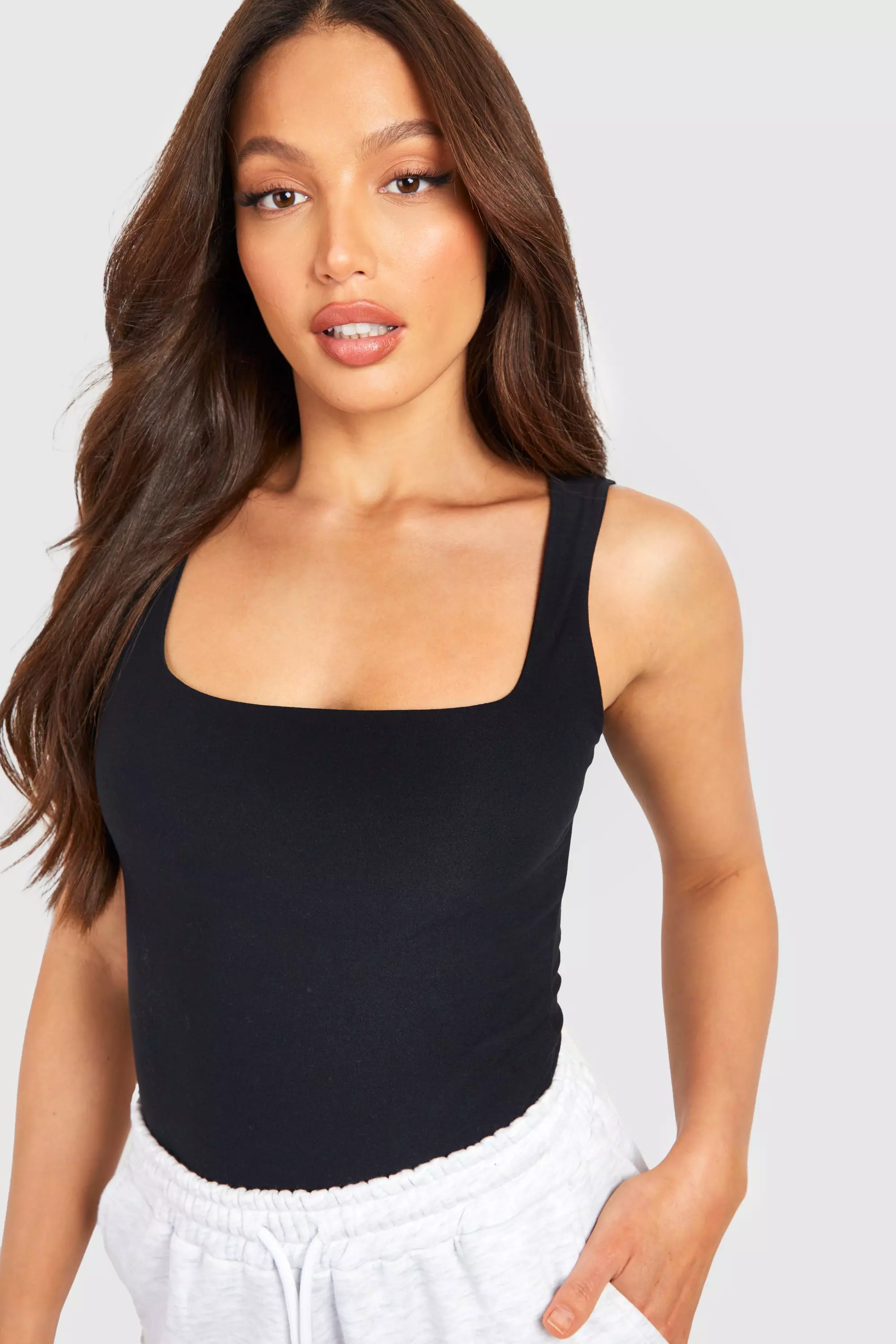 Black Tall Soft Touch Square Neck Bodysuit صورة بديلة
