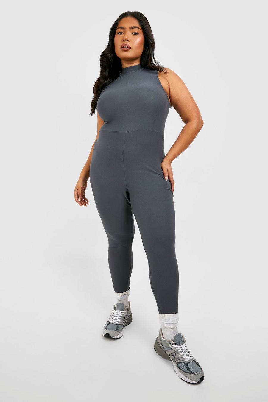Charcoal grey Plus Soft Touch High Neck Unitard