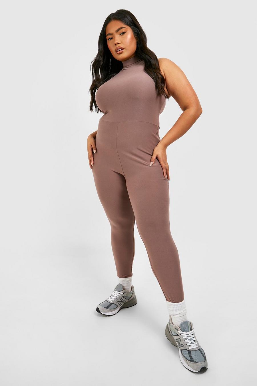 Taupe beige Plus Soft Touch High Neck Unitard image number 1