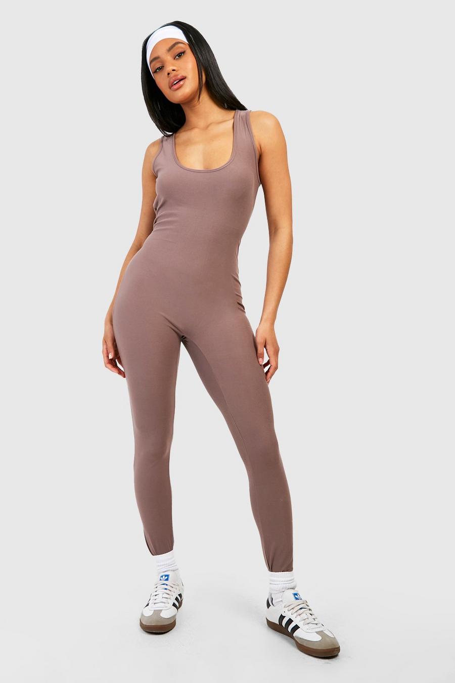 Taupe Soft Touch Scoop Neck Unitard image number 1