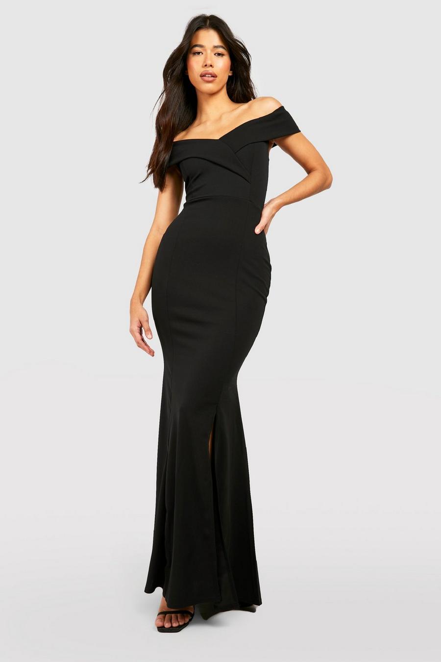 Black Tall Off The Shoulder Side Split Maxi Dress image number 1