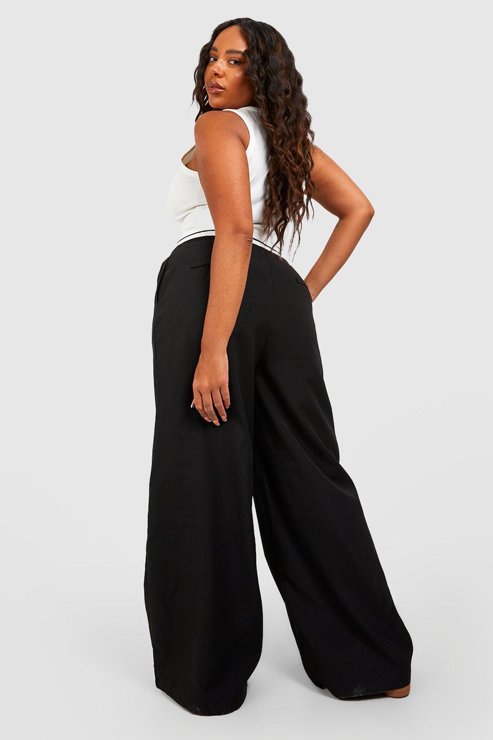 Plus Shirred Waist Wide Leg Trousers