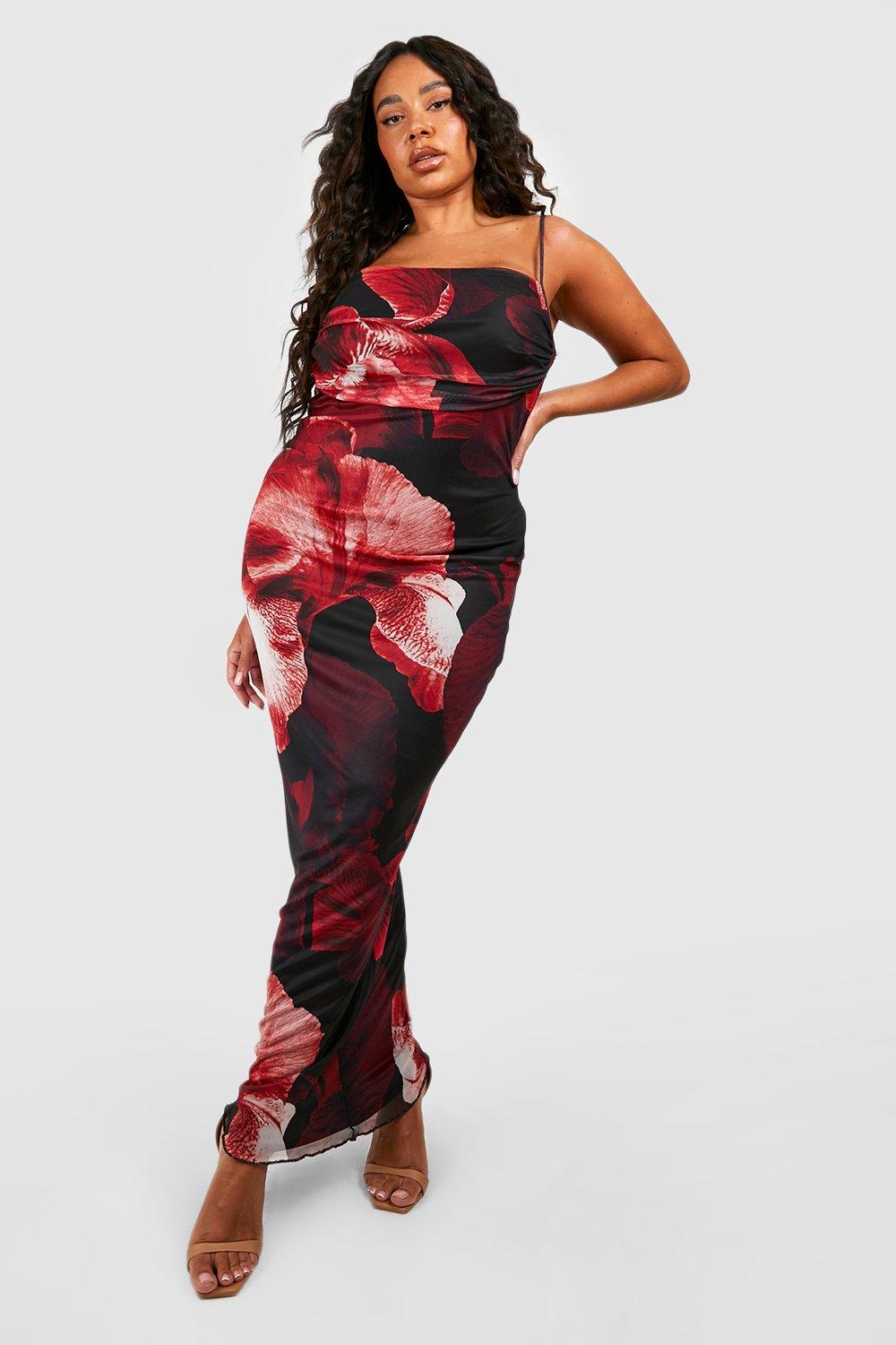 Red floral plus size 2024 dress