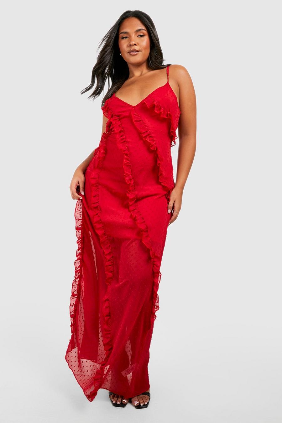 Red Plus Dobby Ruffle Maxi Dress image number 1