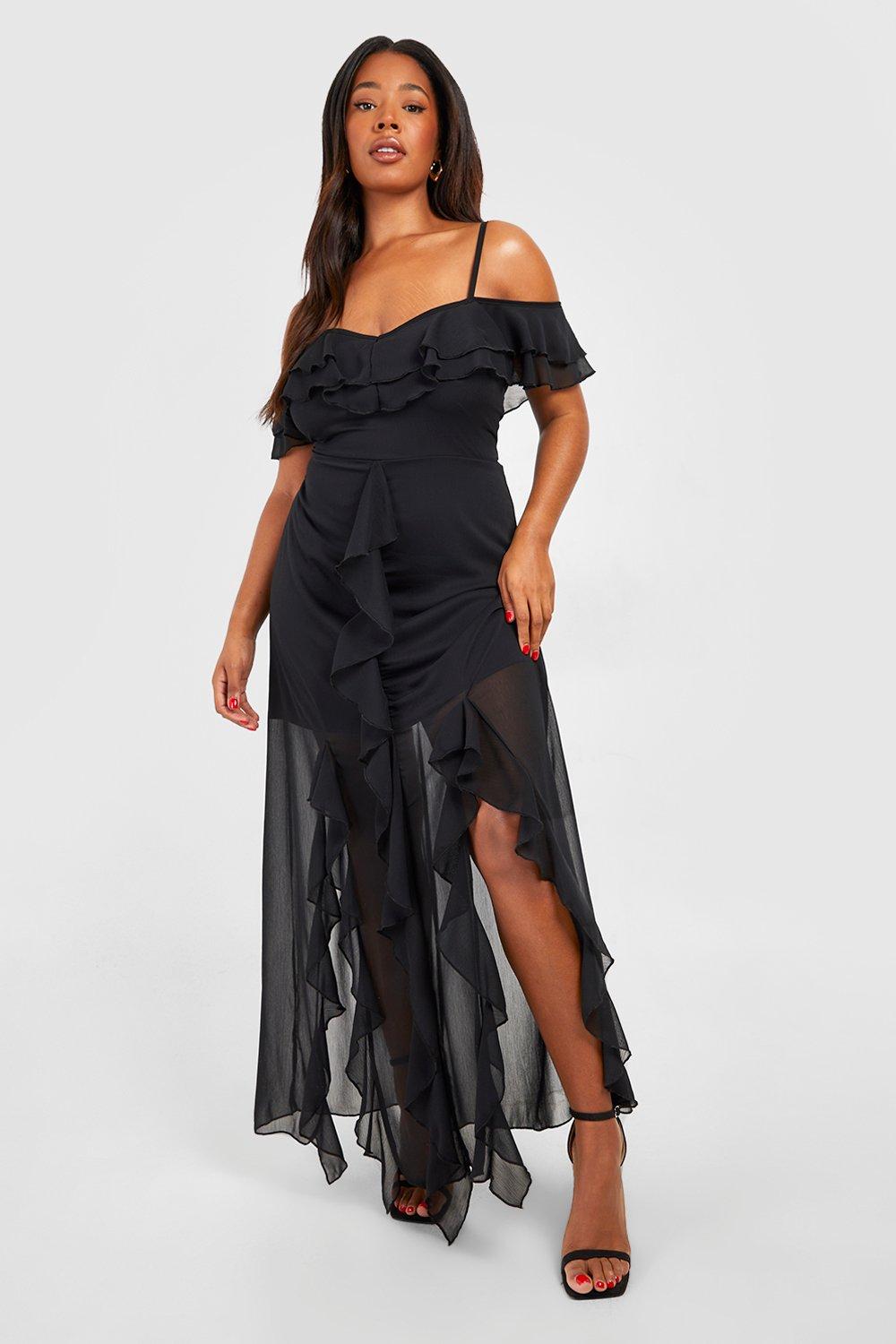 Plus Ruffle Cold Shoulder Maxi Dress boohoo