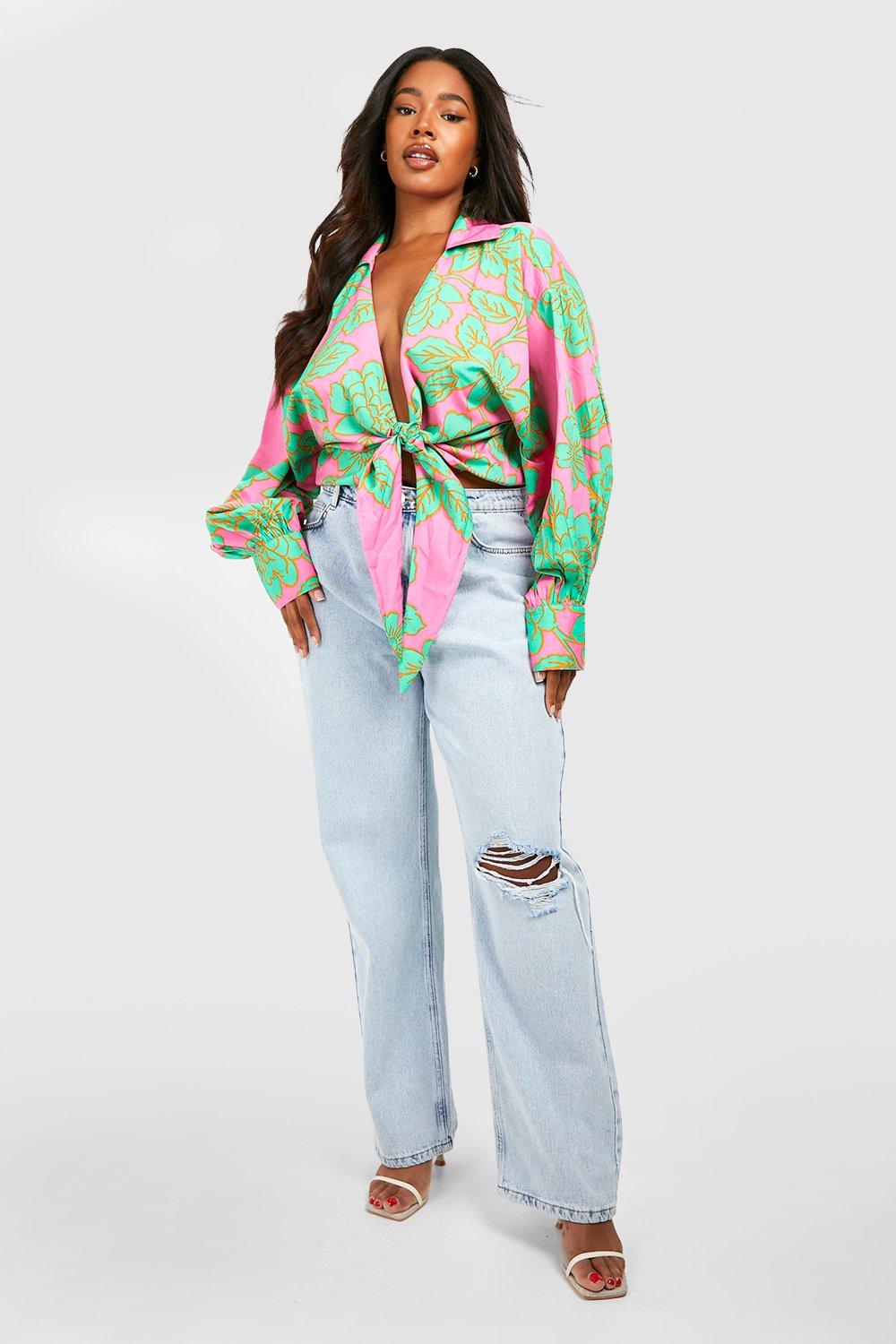 Plus Floral Tie Front Shirt | boohoo USA